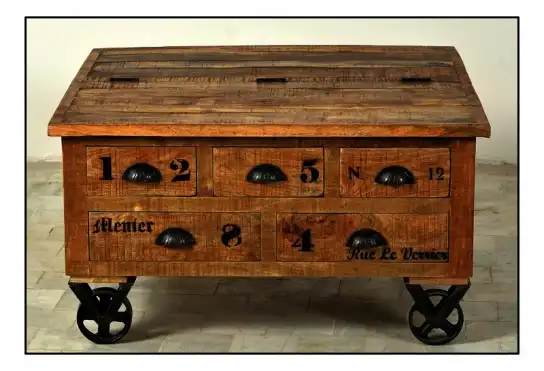 Rustic Industrial Chest with 5 Drawers on Casters - popular handicrafts